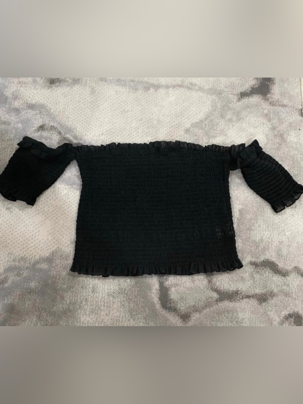 NWOT- Small Black Off-Shoulder Smocked Sheer  bohemian festival breathable top